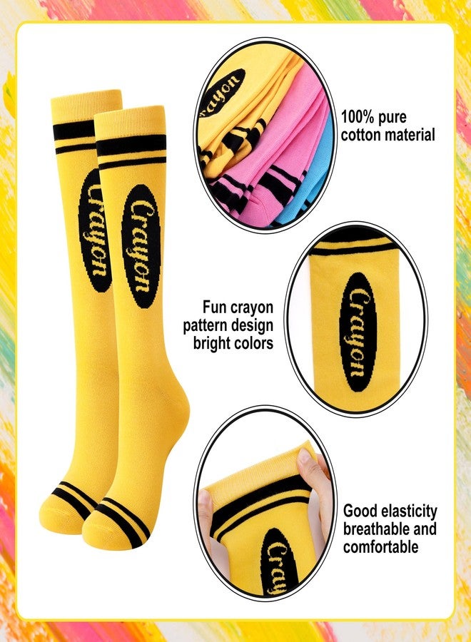 LFUTARI 10 Pairs Halloween Colorful Crayon Socks, Breathable Crayon Striped Stockings, Cozy 5 Colors Knee High Neon Socks for Back to School Halloween Costume Family Teacher Student - Image 3